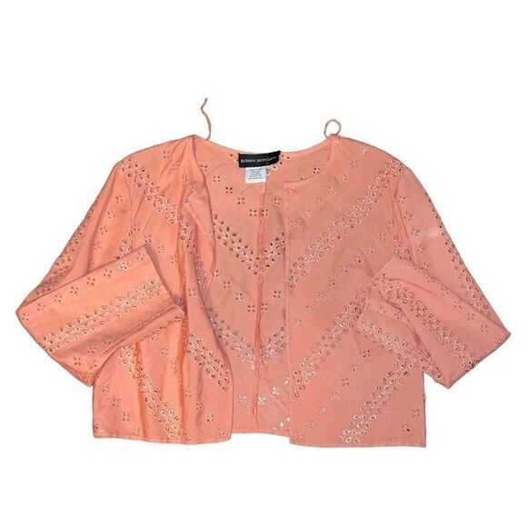 Donna Morgan Size Large Linen Blend Open Front Eyelet Coral Cardigan - Picture 1 of 3